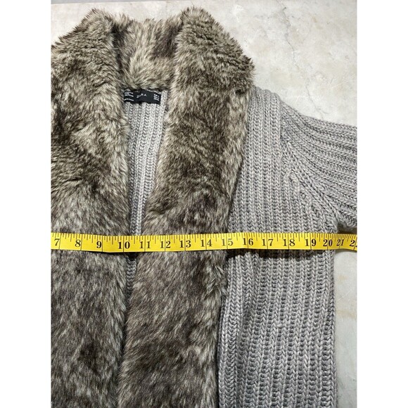 ZARA Wool Blend Sweater Women’s M Open Front Faux Fur Trimmed Short Sleeve - Picture 6 of 10